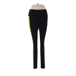 Fabletics Black Leggings with Neon Yellow Side Panels